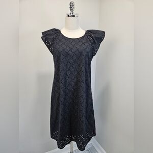 Hatley Womens Kaia Eyelet Black Dress Medium Cap Sleeves Pockets
